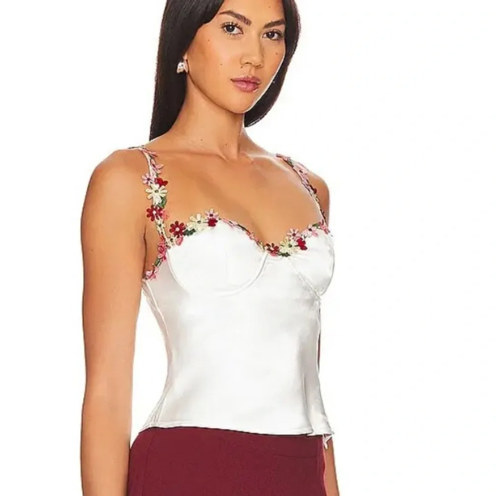 MORE TO COME Enid Bustier Floral Embellished White Camisole Top satin Revolve M - Picture 4 of 9